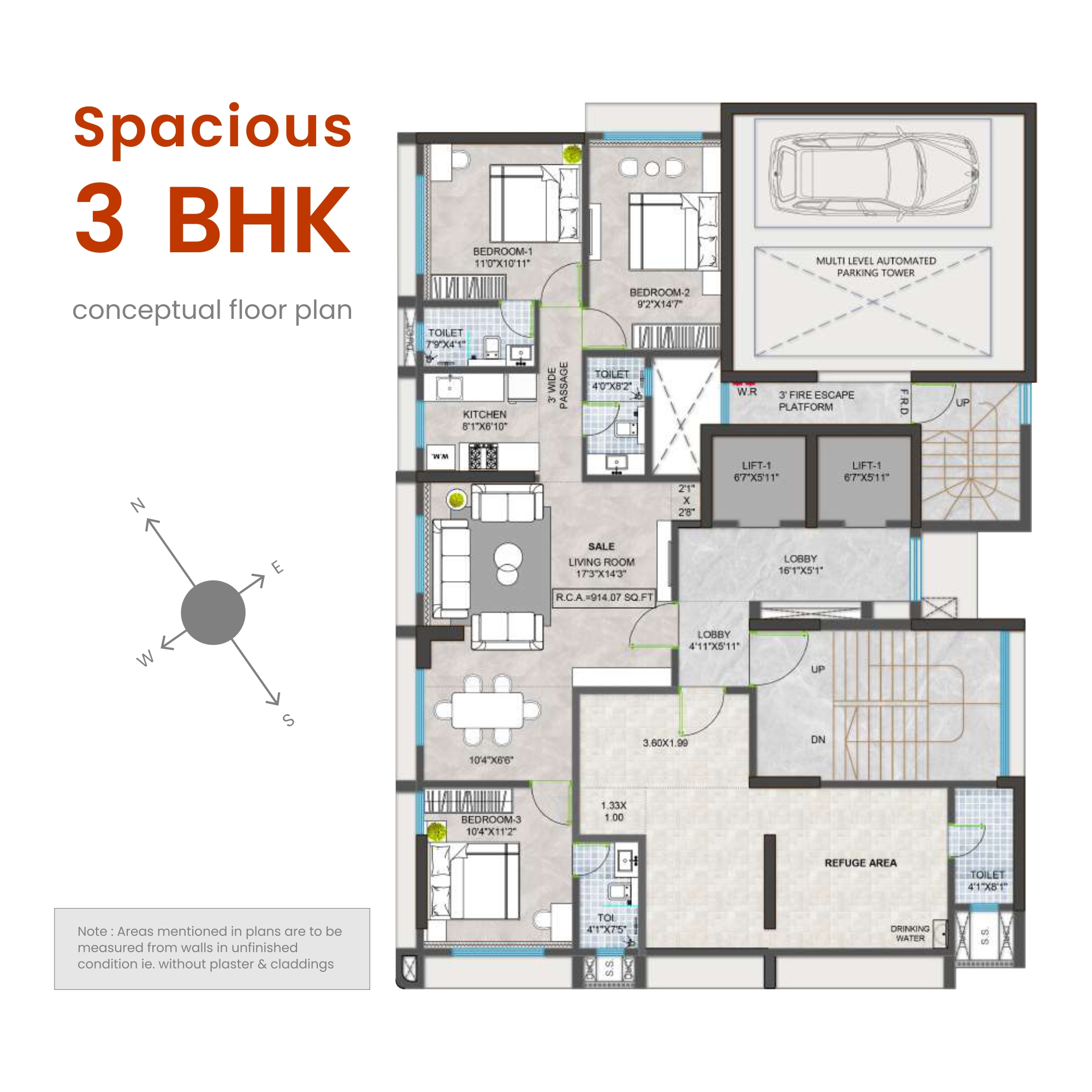 Spacious 3 BHK at Saffron by Buildarch-GP